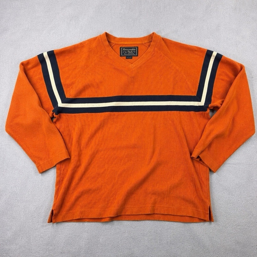 Abercrombie Thermal Shirt Mens XL Waffle Knit Striped Y2K Orange